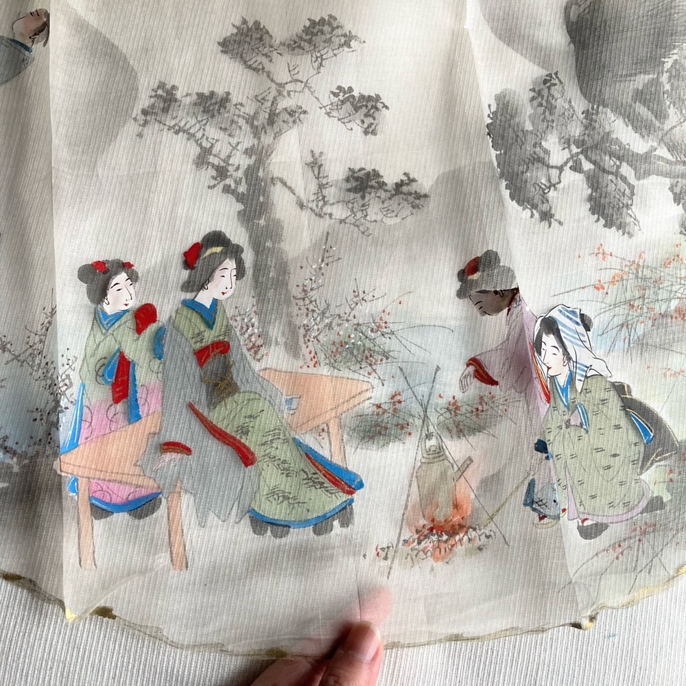 Vintage Set of Traditional Japanese Hand Painted Silks for fans 1 Large 9 Small - Picture 13 of 16